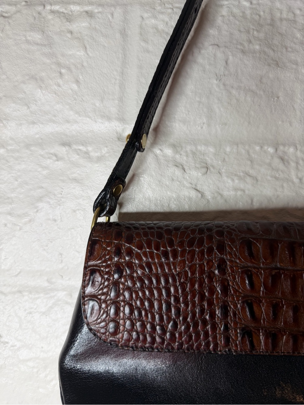 Brahmin Croc-Embossed Shoulder Bag in Brown and Black - Picture 3 of 9